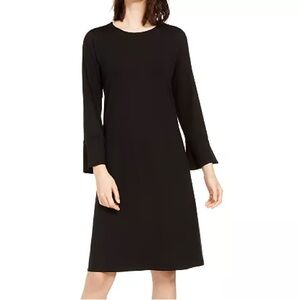 Eileen Fisher petite black bell sleeve round neck basic tencel dress size PS/PP